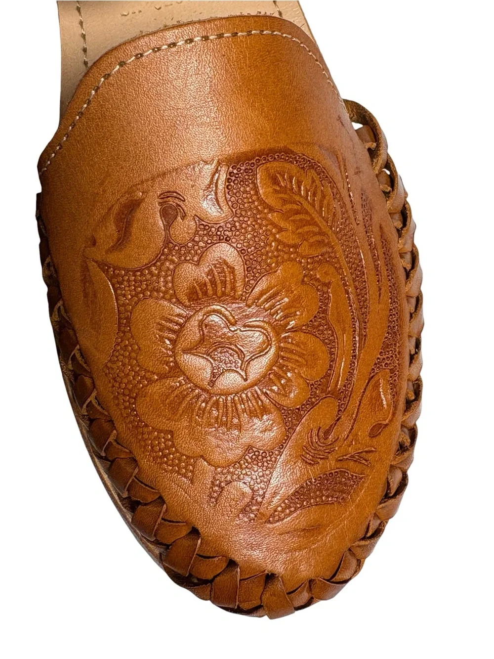 Macarena Mexican Hand-Tooled Floral Leather Huaraches Ankle Strap Sandals 27